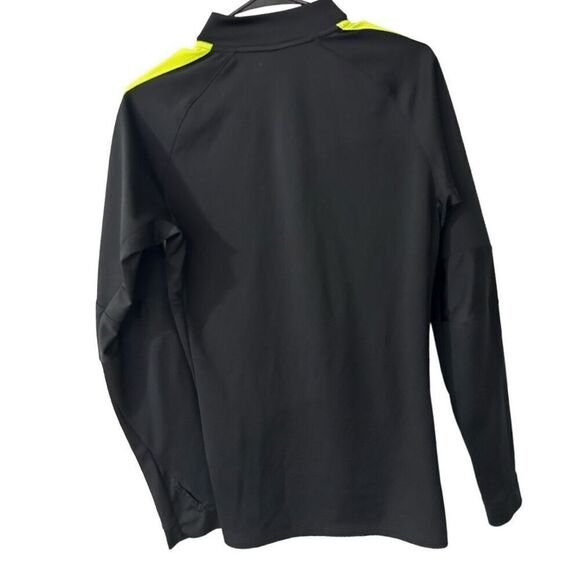 Nike Dri-Fit Black Highlighter Yellow Stripe Quarter Zip Sweater Size M Running - Picture 3 of 11